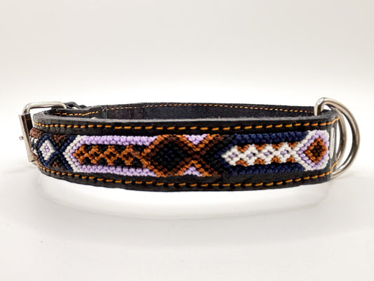 Noche de Café Medium 40cm Hand Embroidered Leather Dog Collar