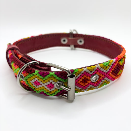 Amanecer Large 45cm Hand Embroidered Leather Dog Collar