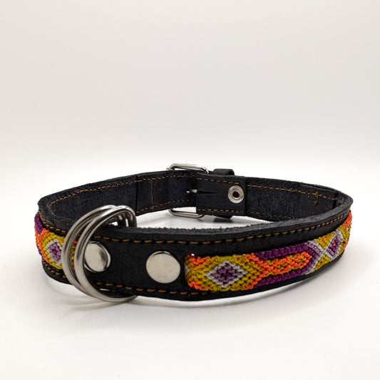 Rayos de Sol Medium 40cm Hand Embroidered Leather Dog Collar