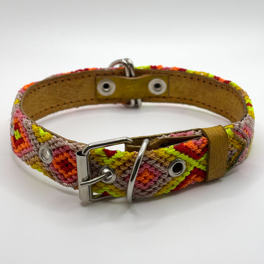Atardecer-Small (35cm) Hand Embroidered Leather Dog Collar
