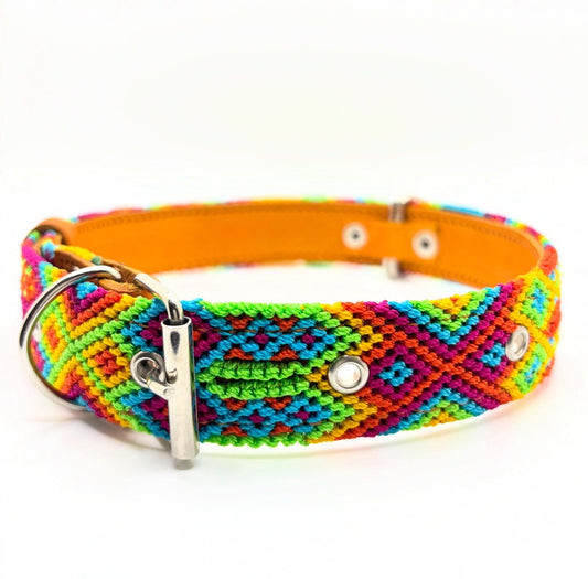 Arcoíris- Size XL (55 cm) Hand Embroidered Leather Dog Collar