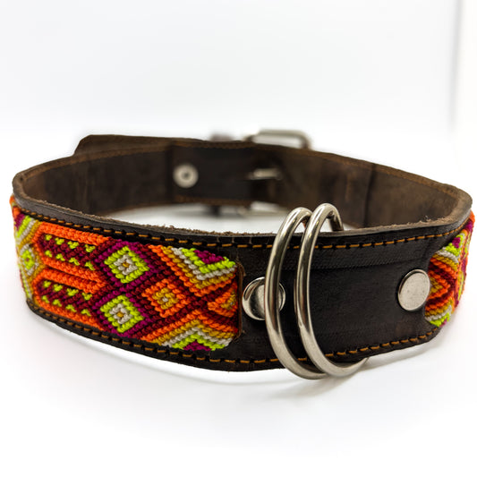 Fuego – XL (55cm) Hand Embroidered Leather Dog Collar