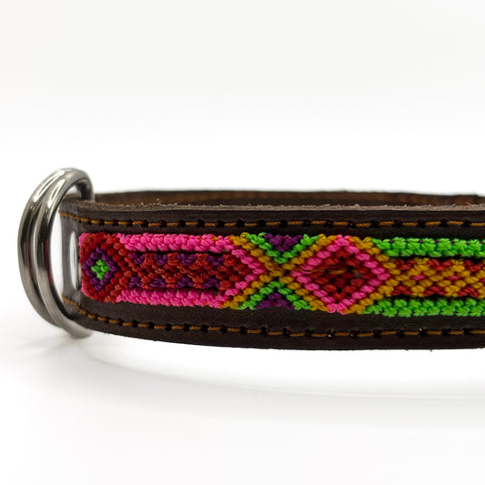 Alegría Medium 40cm Hand Embroidered Leather Dog Collar
