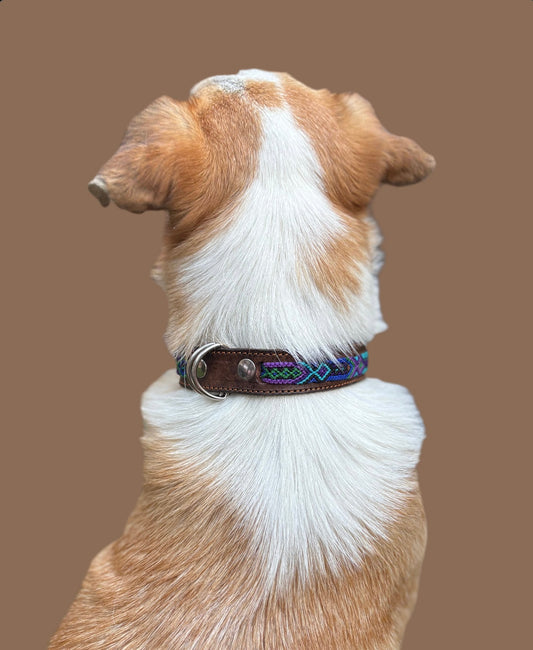 Starry Night Large 45cm Hand Embroidered Leather Dog Collar