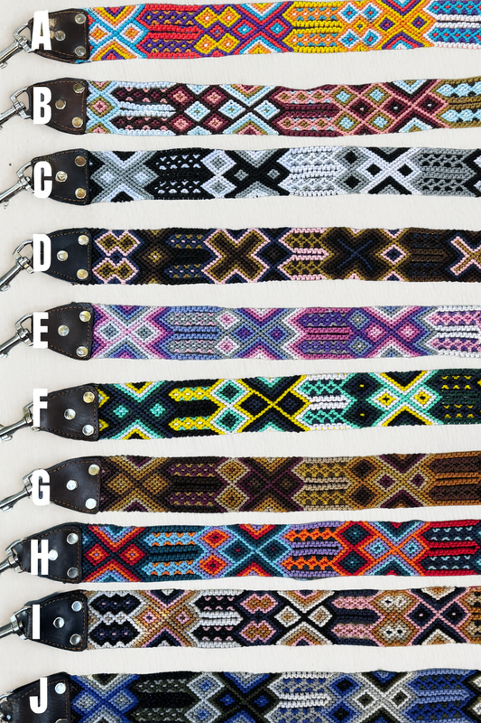 Handwoven Large Dog Leash-1m Embroidered with Leather Handle