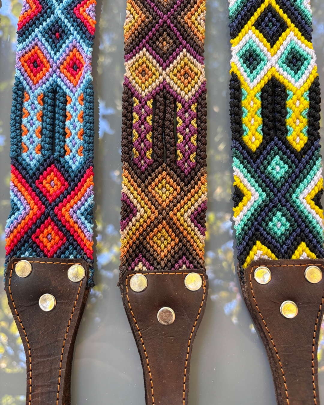 Handwoven Large Dog Leash-1m Embroidered with Leather Handle