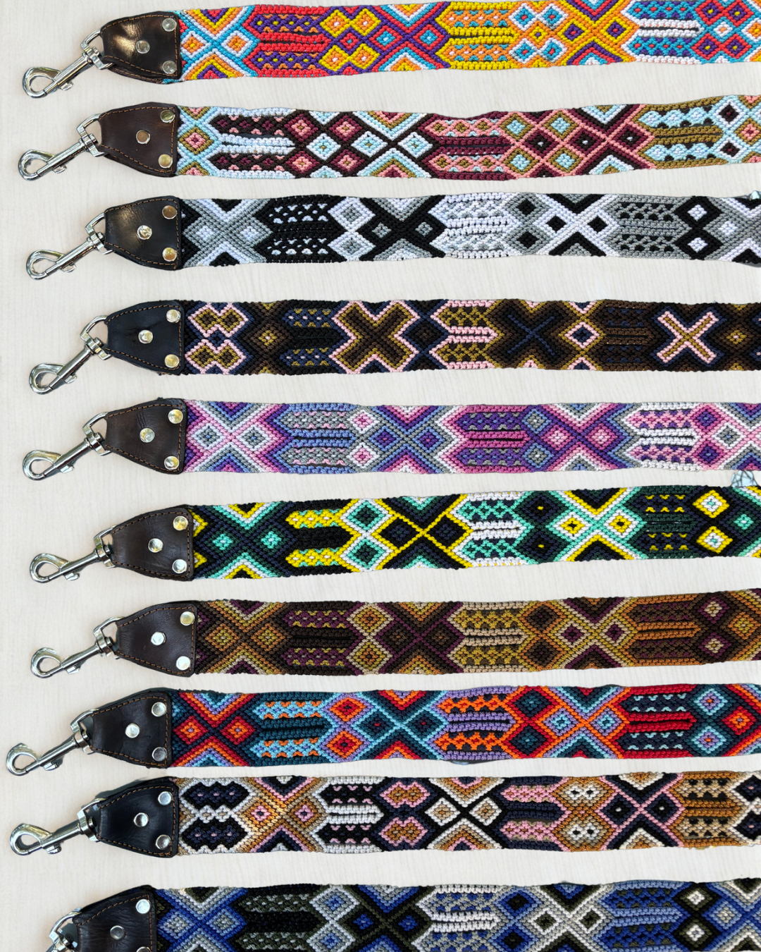 Handwoven Large Dog Leash-1m Embroidered with Leather Handle