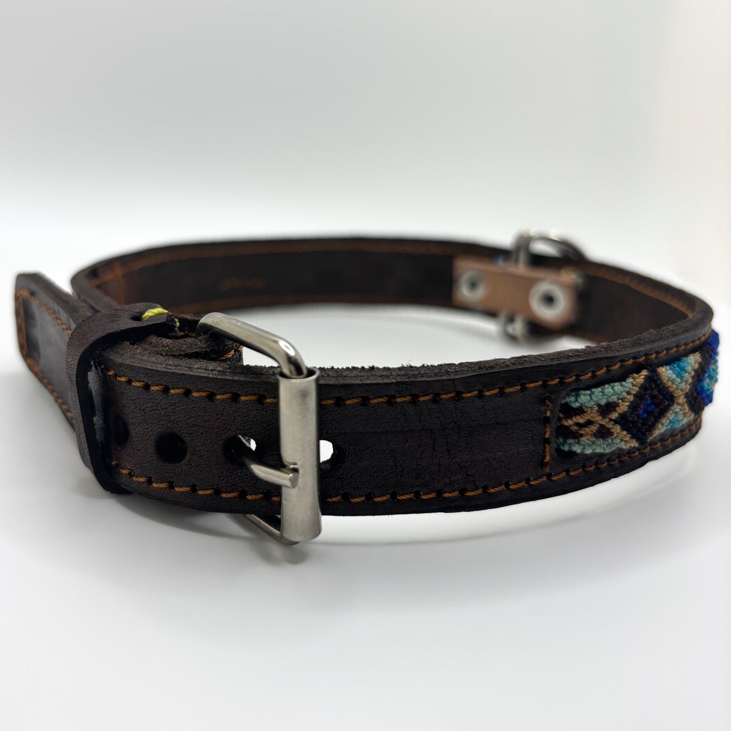 Noche Azul Large 45cm Hand Embroidered Leather Dog Collar