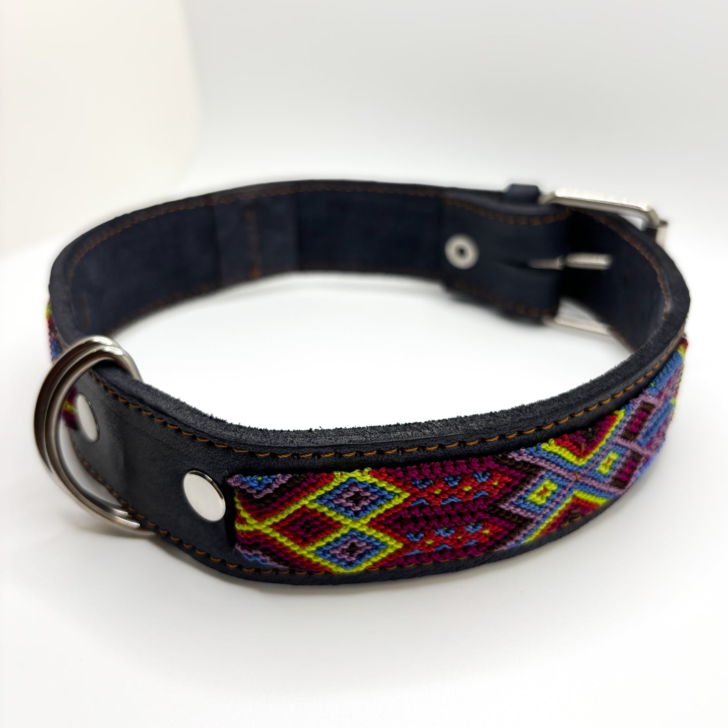 Aurora- Large (50cm) Hand Embroidered Leather Dog Collar