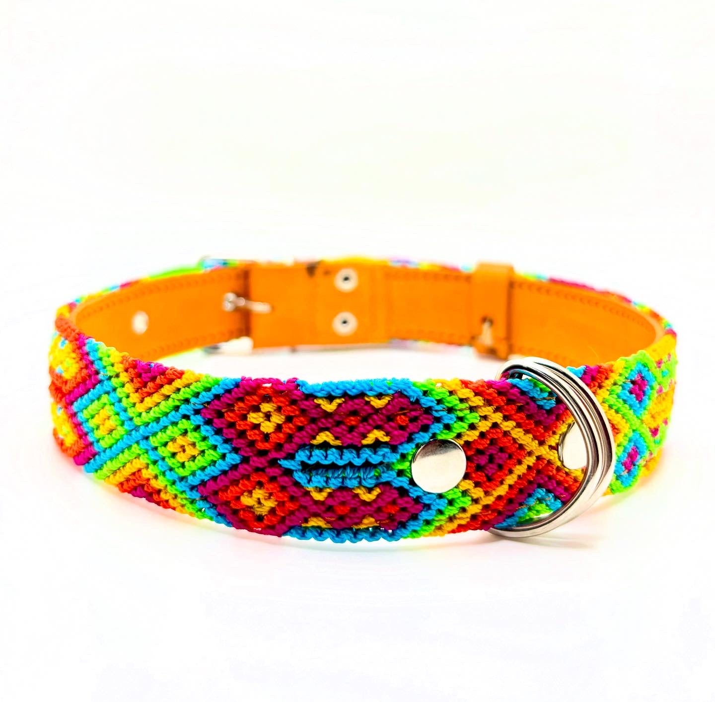 Arcoíris- Size XL (55 cm) Hand Embroidered Leather Dog Collar