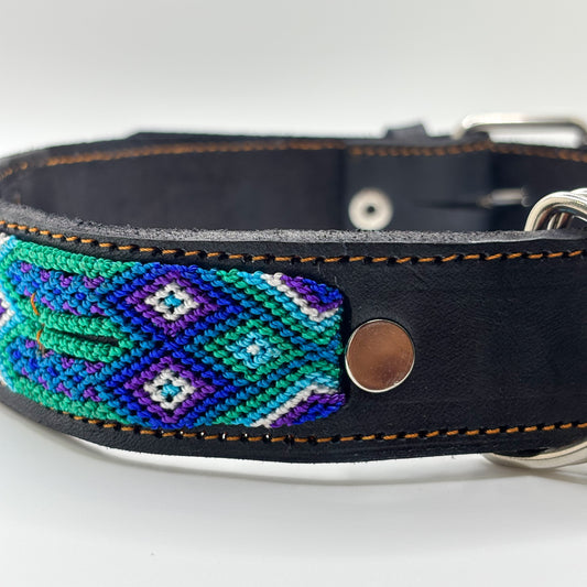 Turquesa- XL (55cm) Hand Embroidered Leather Dog Collar