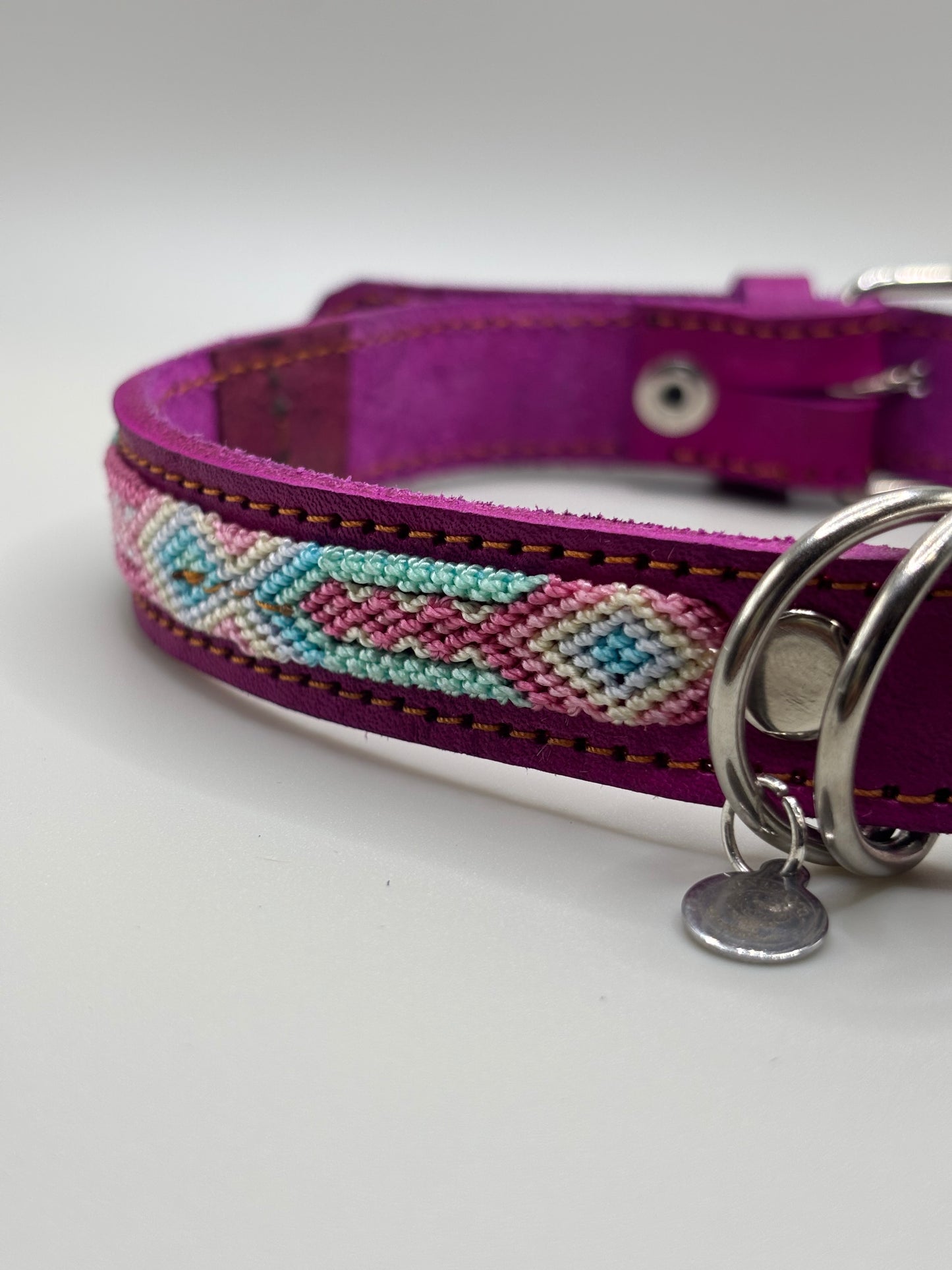 Cotton candy Large 45cm  Leather Dog Collar
