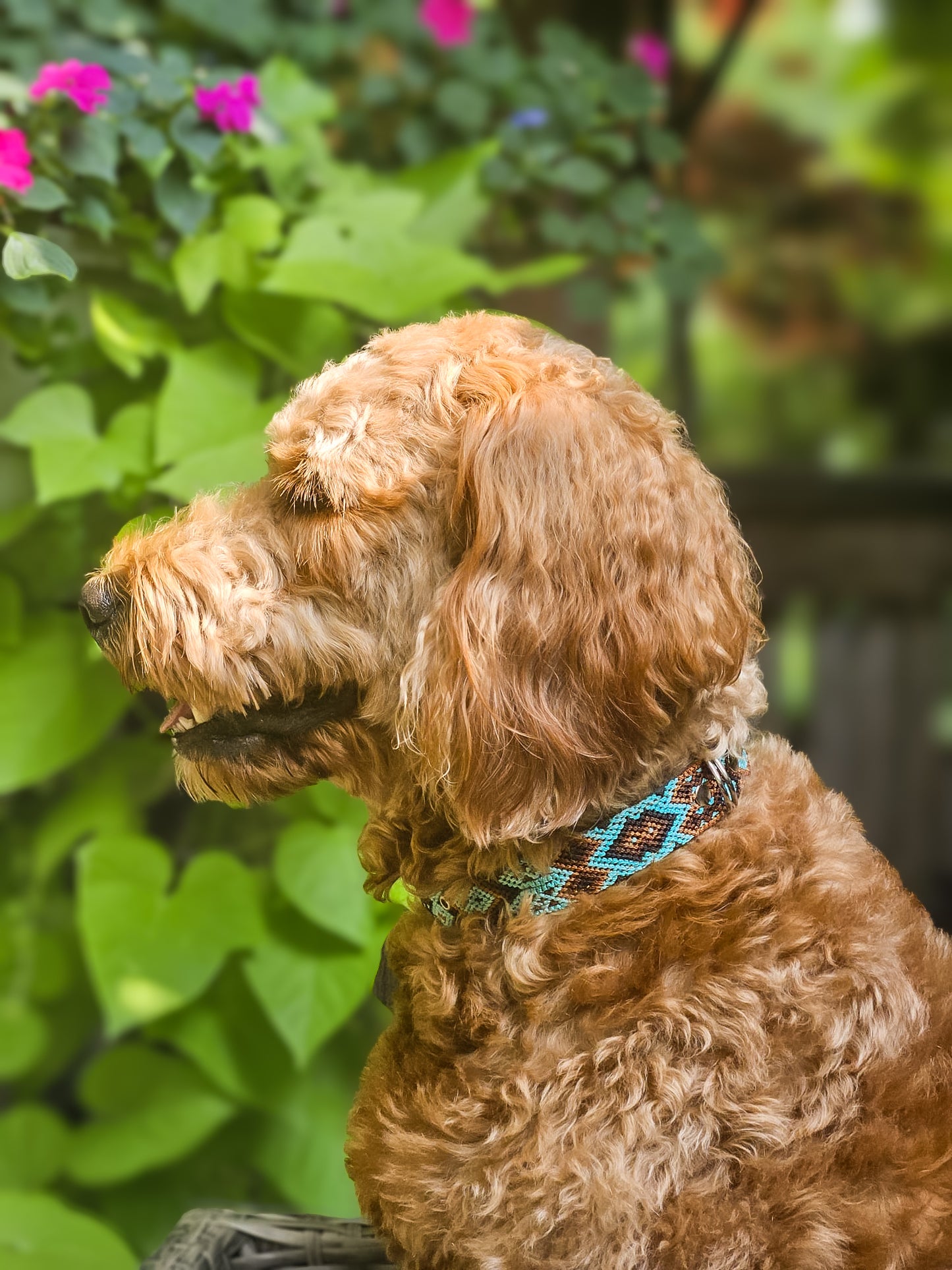 Copper Tide –Size XL (55cm) Hand Embroidered Leather Dog Collar