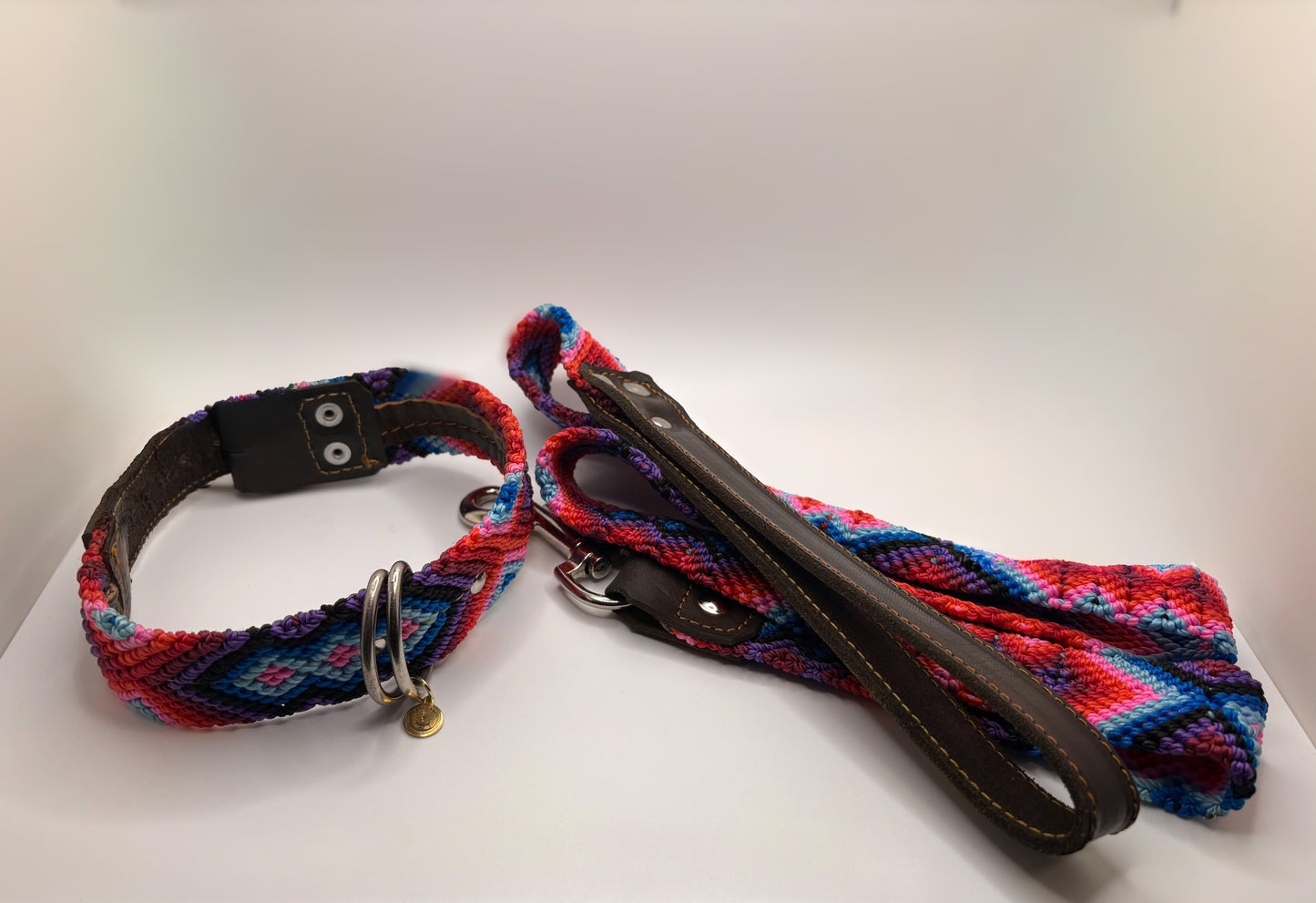 Leash (1m)- Hand Embroidered, Leather Handle