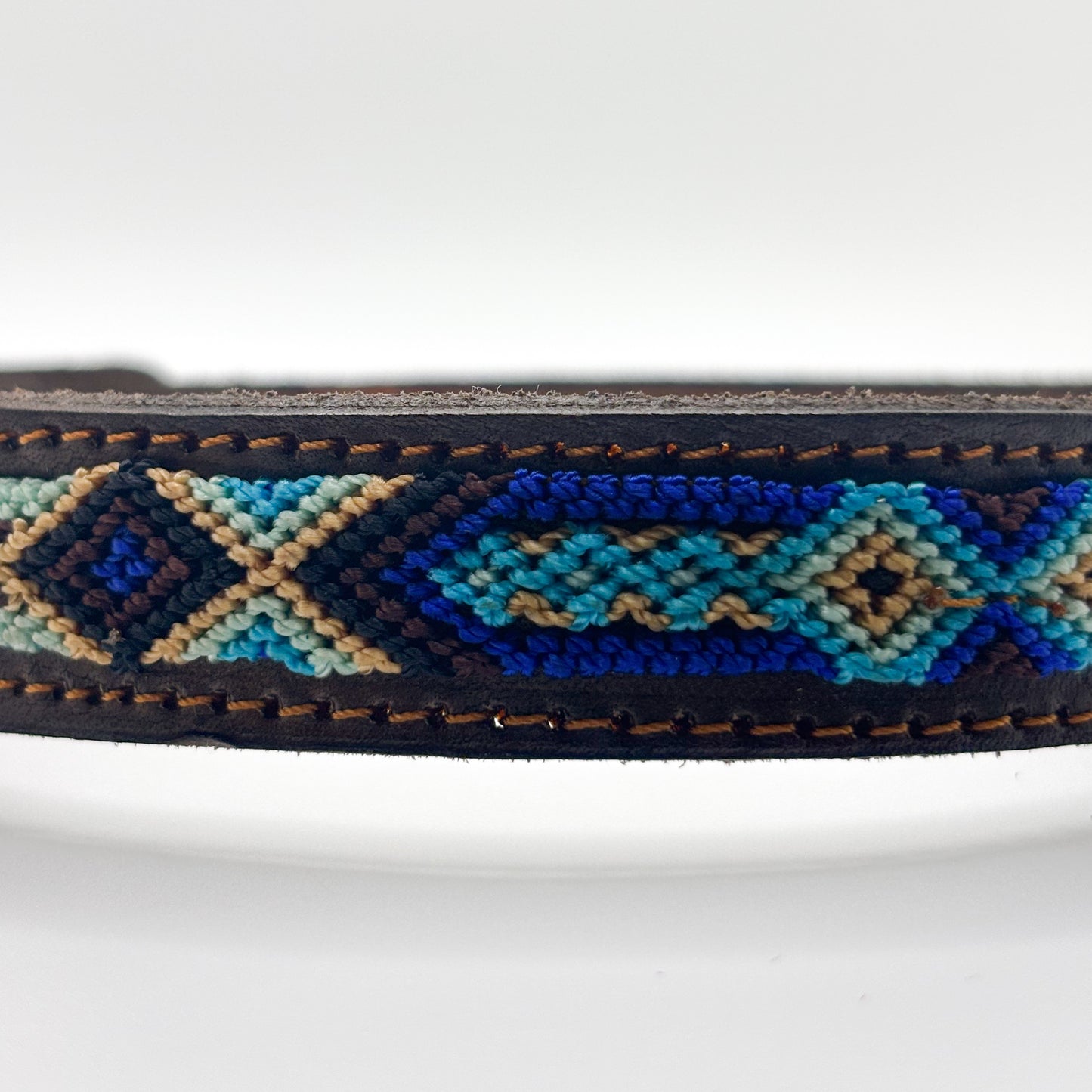 Noche Azul Large 45cm Hand Embroidered Leather Dog Collar