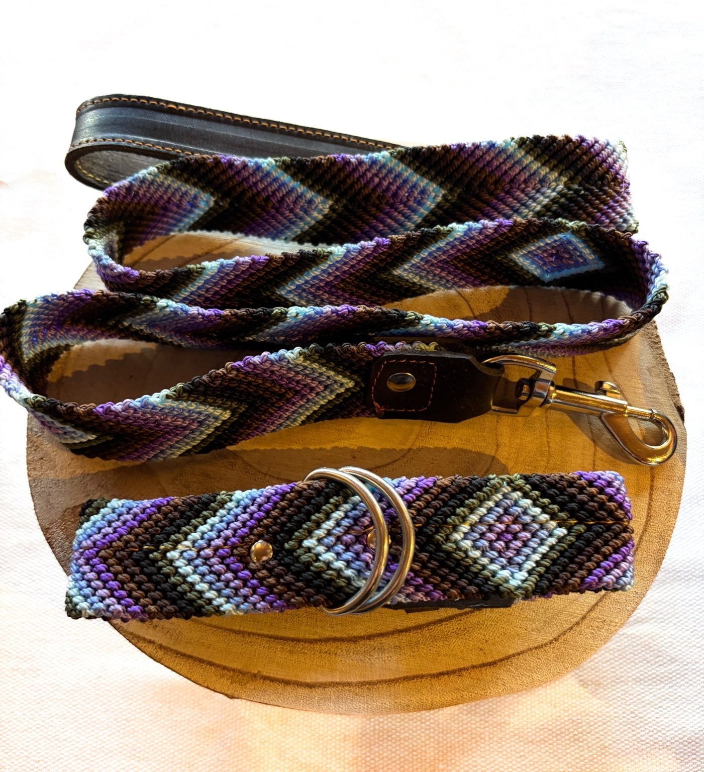 Medium (40cm) Collar + Leash (1m) Combo-Hand Embroidered Leather