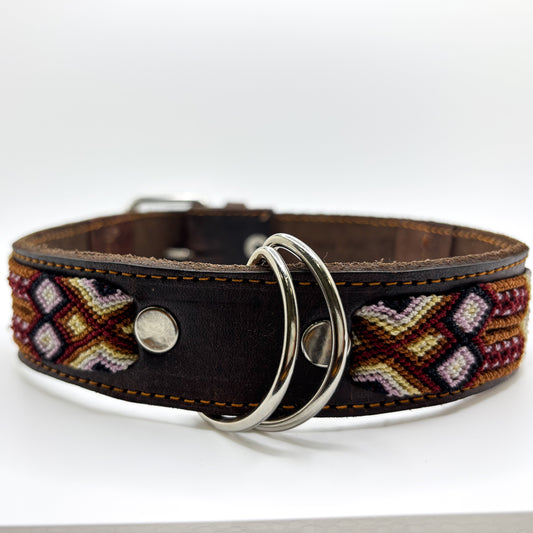 Miel y Café- Large (50cm) Hand Embroidered Leather Dog Collar