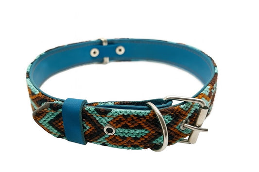 Copper Tide –Size XL (55cm) Hand Embroidered Leather Dog Collar