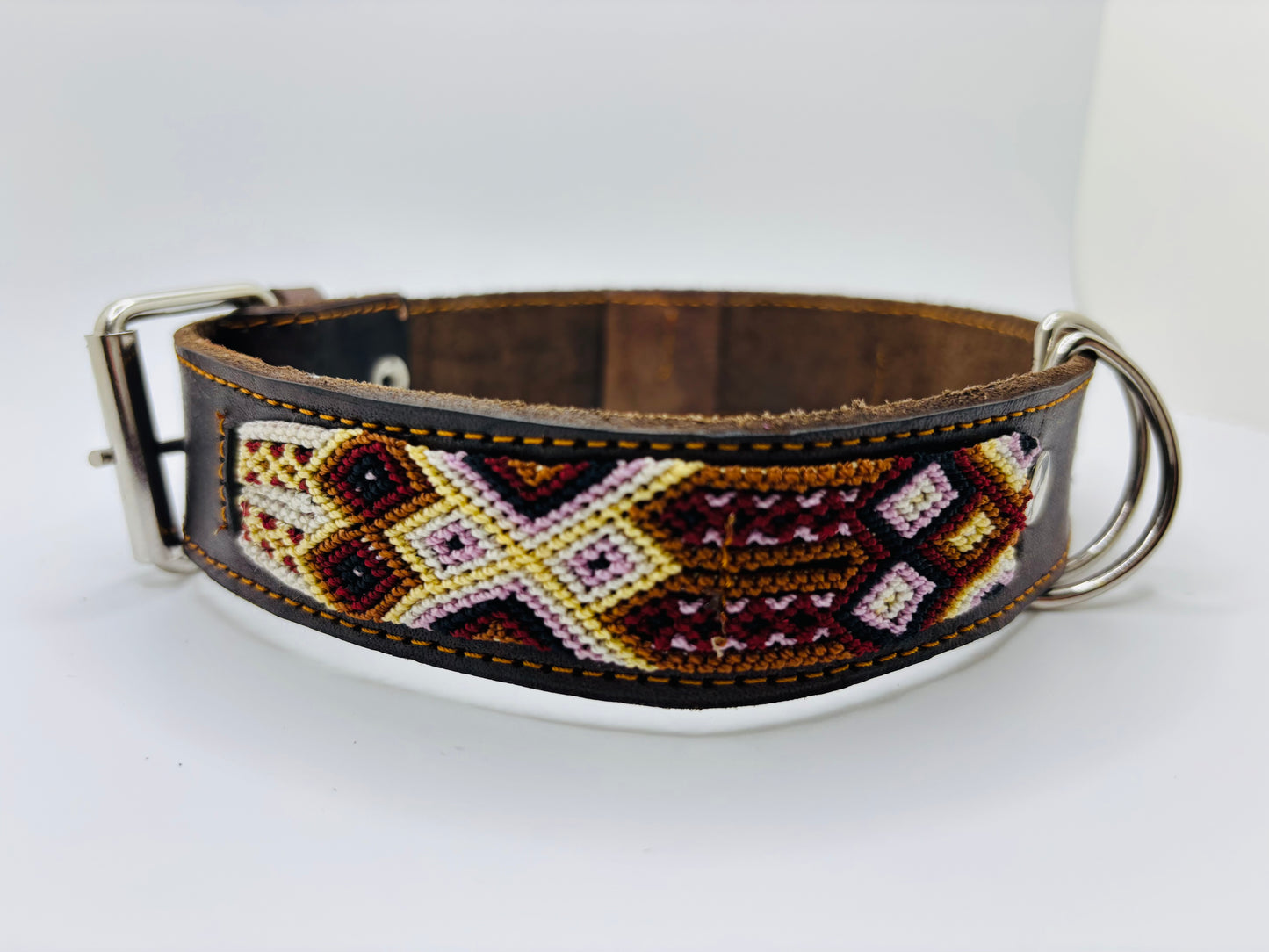 Miel y Café- Large (50cm) Hand Embroidered Leather Dog Collar