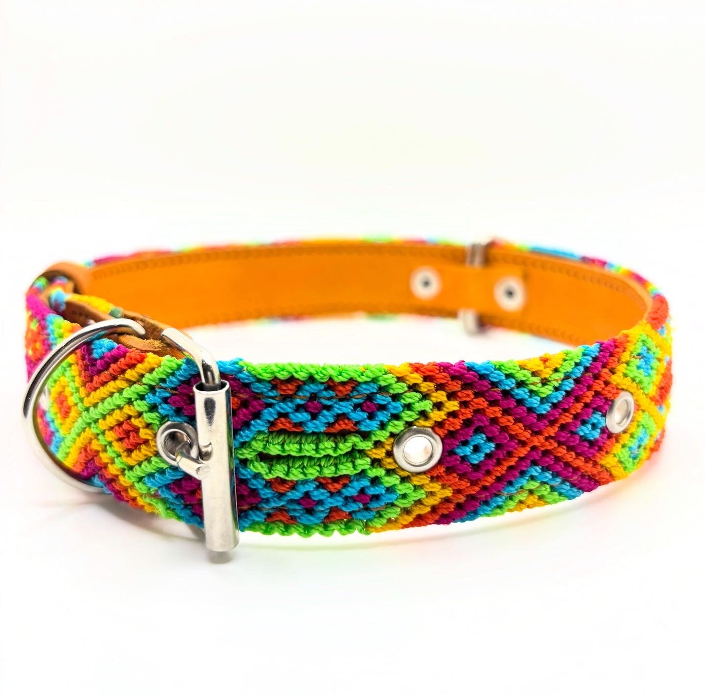 Arcoíris- Size XL (55 cm) Hand Embroidered Leather Dog Collar