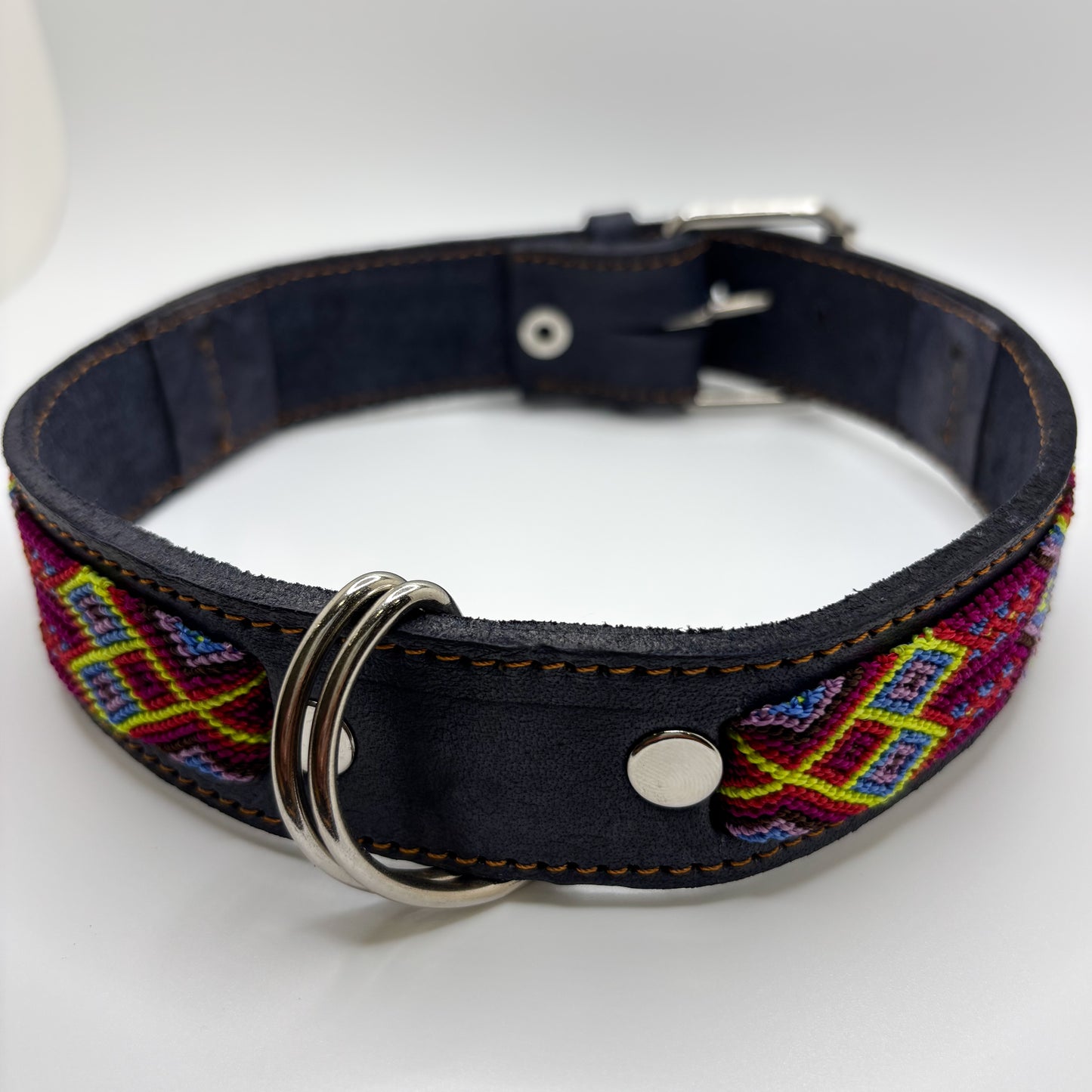 Aurora- Large (50cm) Hand Embroidered Leather Dog Collar