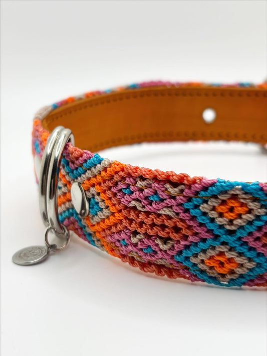 Pumpkin Dreams (50cm) Hand Embroidered Leather Dog Collar