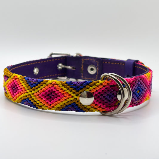 Carnaval Large 45cm Hand Embroidered Leather Dog Collar