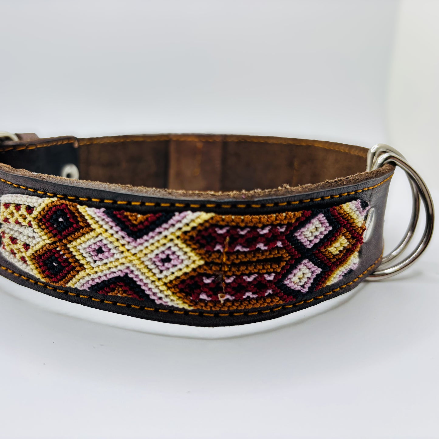 Dulce Mora-Large (50cm) Hand Embroidered Leather Dog Collar