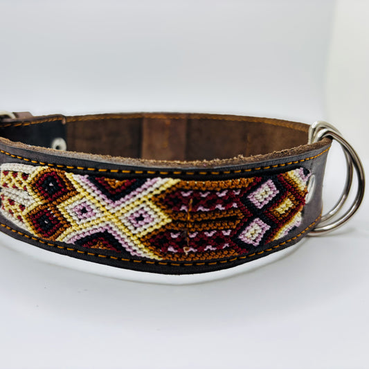 Dulce Mora-Large (50cm) Hand Embroidered Leather Dog Collar