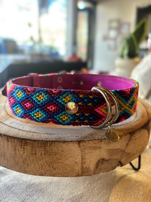 Multicolor -Large (50cm) Hand Embroidered Leather Dog Collar