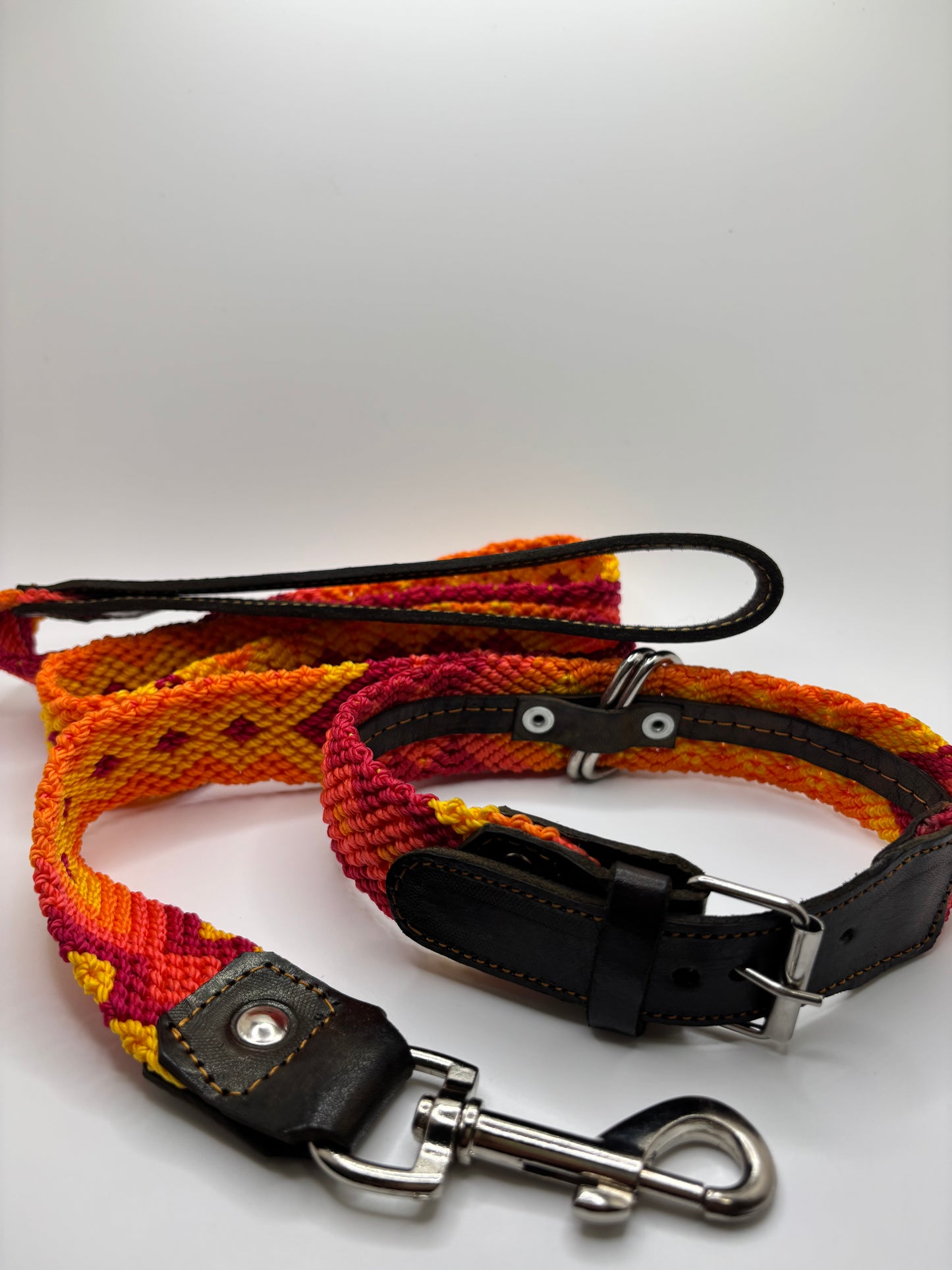 Mimosa- Medium (40cm) Collar + Leash (1m) Combo-Hand Embroidered Leather ( Fits sizes 13-15”)